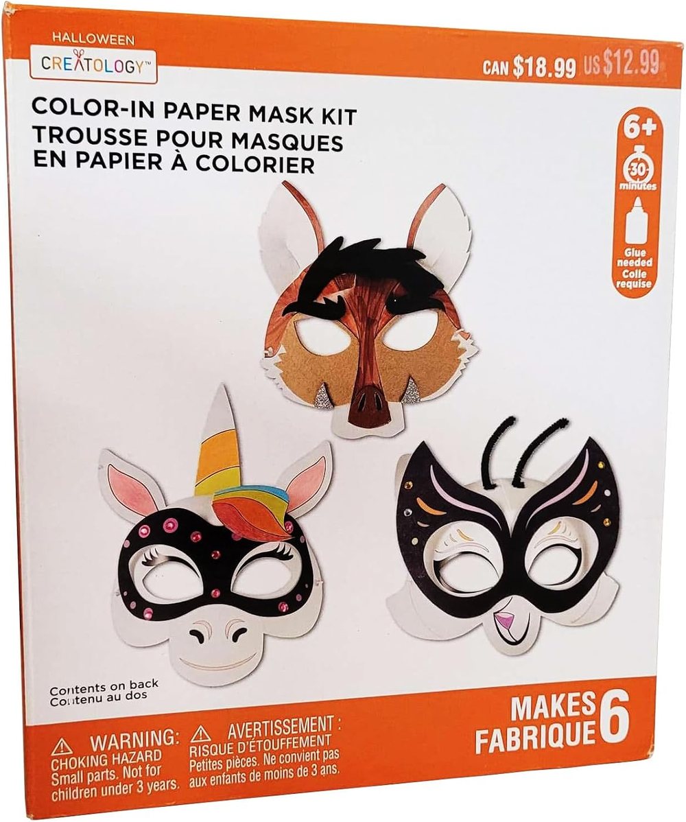 Creatology Color in Paper Mask Kit Kids Crafts Halloween Masks Makes 6 Wolf Cat Unicorn, view 2