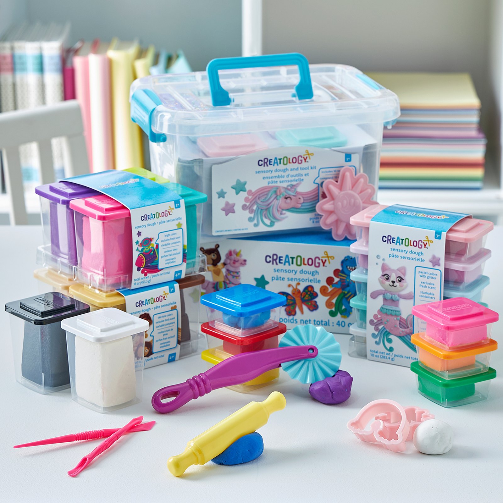 Creatology craft supplies arranged in a flat lay